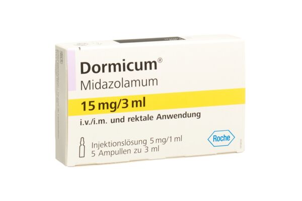 Dormicum Inj Lös 15 mg/3ml i.v., i.m., rektal 5 Amp 3 ml