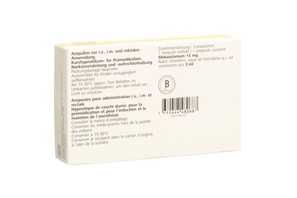 Dormicum Inj Lös 15 mg/3ml i.v., i.m., rektal 5 Amp 3 ml