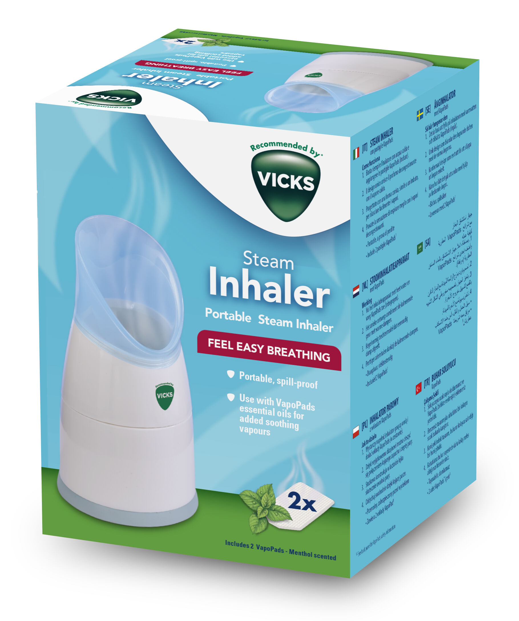 Vicks Inhalateur de vapeur portable - Adapté en cas de toux, rhume et nez  bouché - Compact - Facile à utiliser - Portable - Passe au lave-vaisselle
